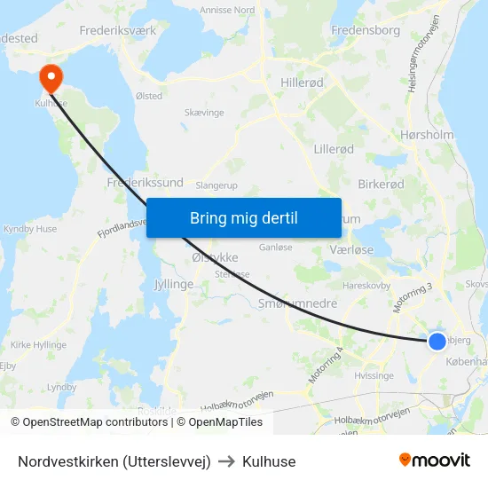 Nordvestkirken (Utterslevvej) to Kulhuse map