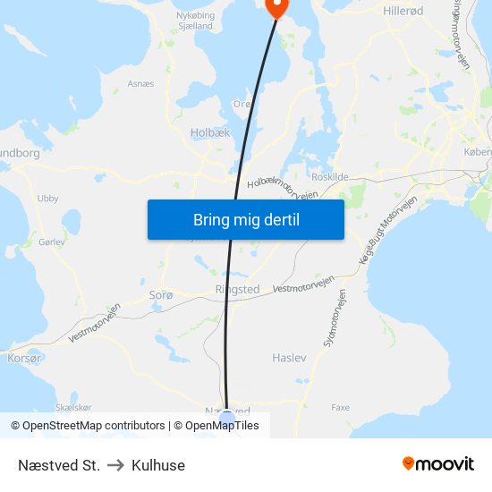 Næstved St. to Kulhuse map