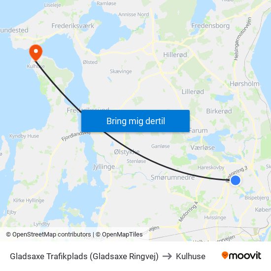 Gladsaxe Trafikplads (Gladsaxe Ringvej) to Kulhuse map