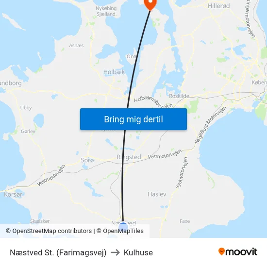 Næstved St. (Farimagsvej) to Kulhuse map