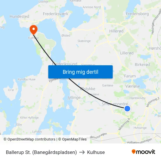 Ballerup St. (Banegårdspladsen) to Kulhuse map