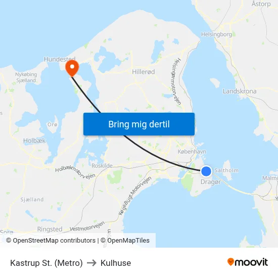 Kastrup St. (Metro) to Kulhuse map