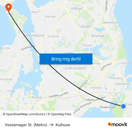 Vestamager St. (Metro) to Kulhuse map