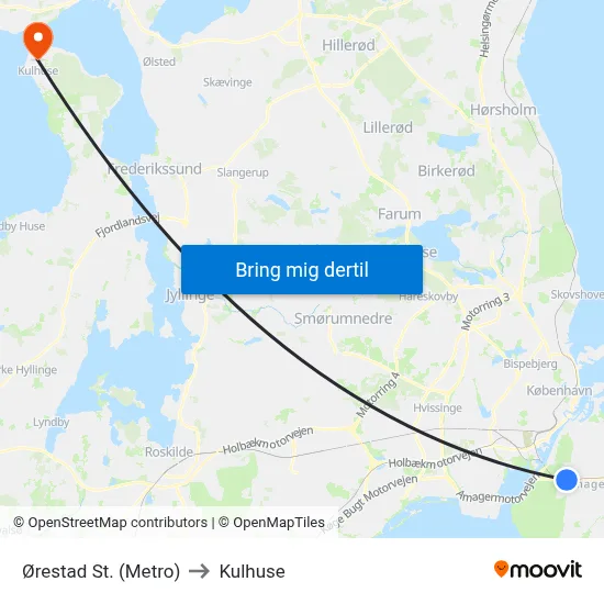 Ørestad St. (Metro) to Kulhuse map