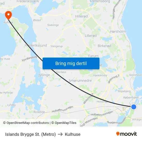 Islands Brygge St. (Metro) to Kulhuse map
