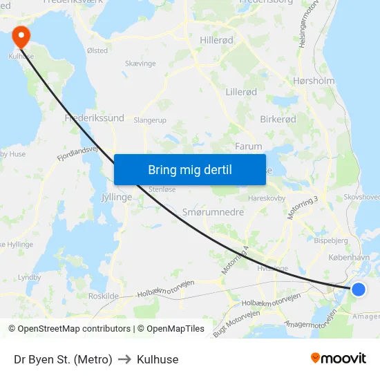 Dr Byen St. (Metro) to Kulhuse map