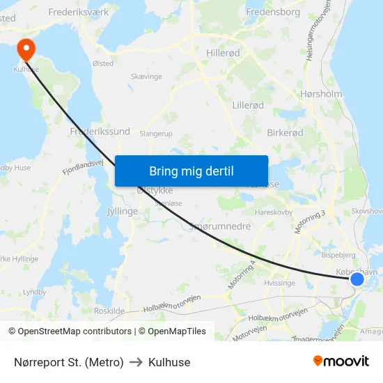 Nørreport St. (Metro) to Kulhuse map