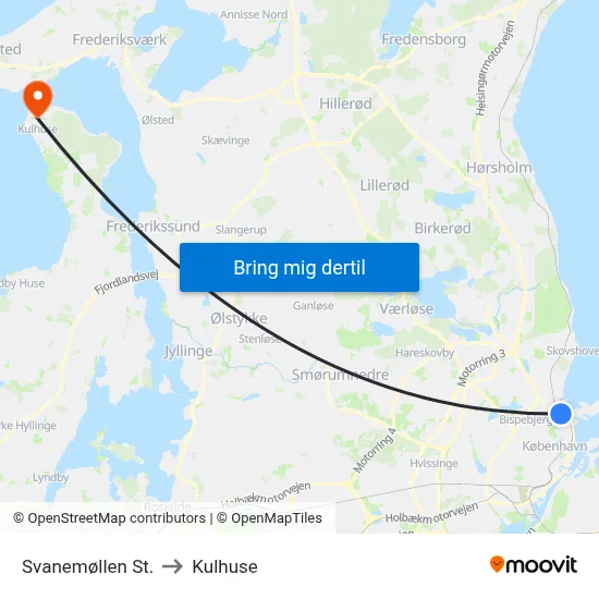 Svanemøllen St. to Kulhuse map