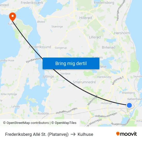 Frederiksberg Allé St. (Platanvej) to Kulhuse map