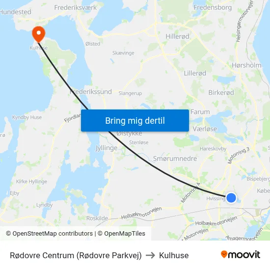 Rødovre Centrum (Rødovre Parkvej) to Kulhuse map