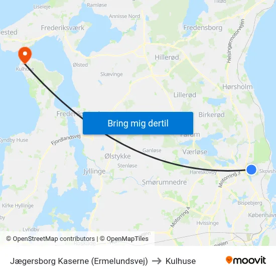 Jægersborg Kaserne (Ermelundsvej) to Kulhuse map