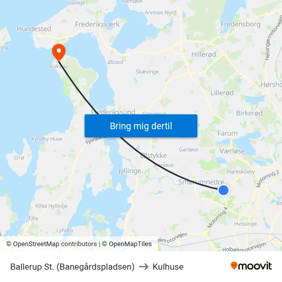 Ballerup St. (Banegårdspladsen) to Kulhuse map