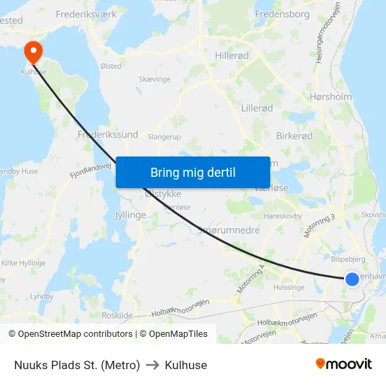 Nuuks Plads St. (Metro) to Kulhuse map