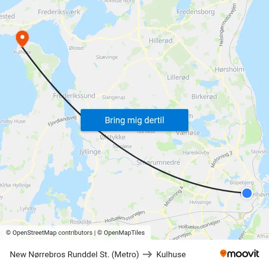New Nørrebros Runddel St. (Metro) to Kulhuse map