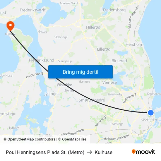 Poul Henningsens Plads St. (Metro) to Kulhuse map