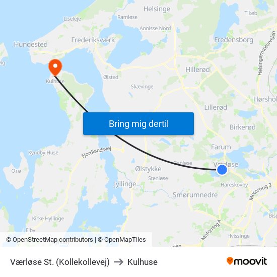 Værløse St. (Kollekollevej) to Kulhuse map