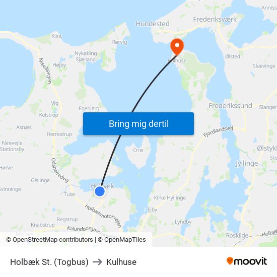 Holbæk St. (Togbus) to Kulhuse map