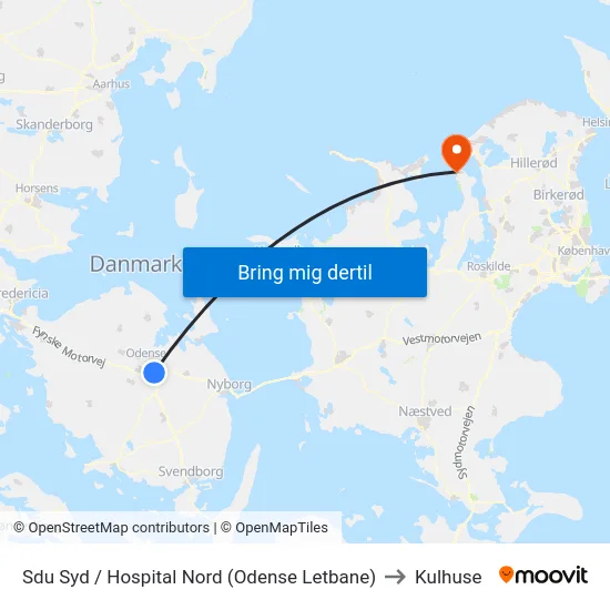 Sdu Syd / Hospital Nord (Odense Letbane) to Kulhuse map