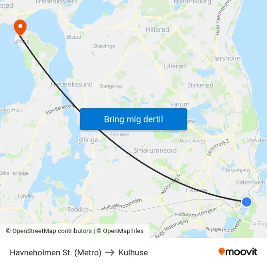 Havneholmen St. (Metro) to Kulhuse map