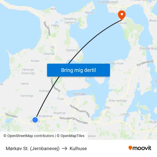 Mørkøv St. (Jernbanevej) to Kulhuse map