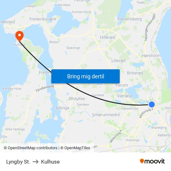 Lyngby St. to Kulhuse map