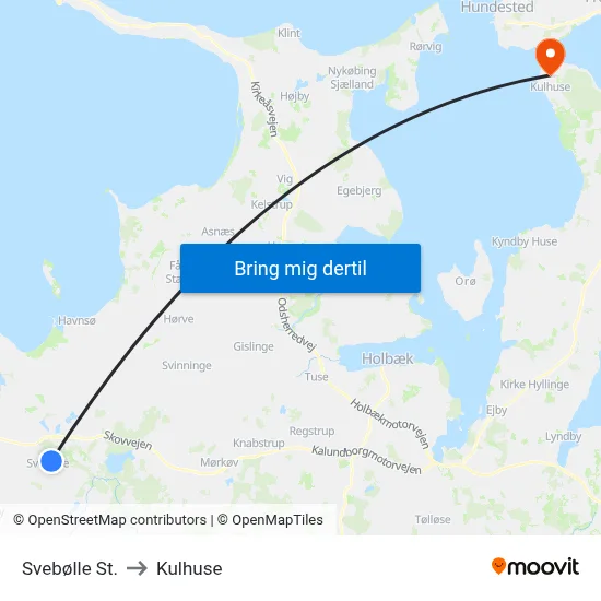 Svebølle St. to Kulhuse map