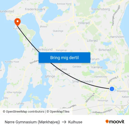 Nørre Gymnasium (Mørkhøjvej) to Kulhuse map