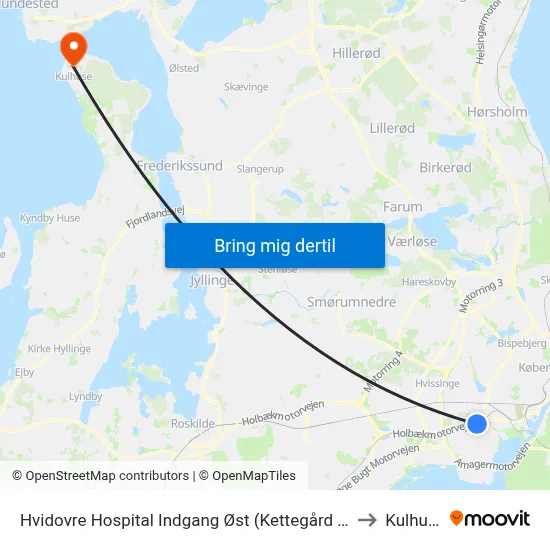 Hvidovre Hospital Indgang Øst (Kettegård Allé) to Kulhuse map