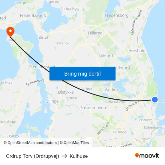 Ordrup Torv (Ordrupvej) to Kulhuse map