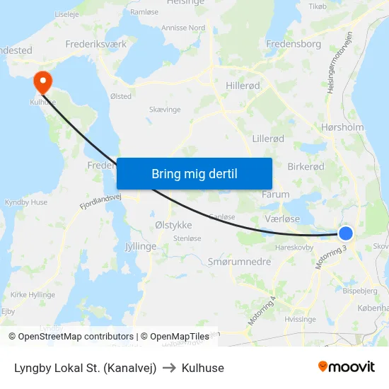 Lyngby Lokal St. (Kanalvej) to Kulhuse map