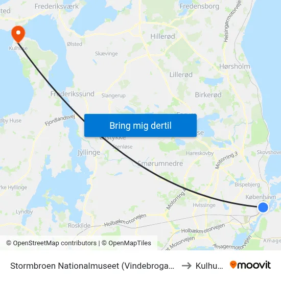 Stormbroen Nationalmuseet (Vindebrogade) to Kulhuse map
