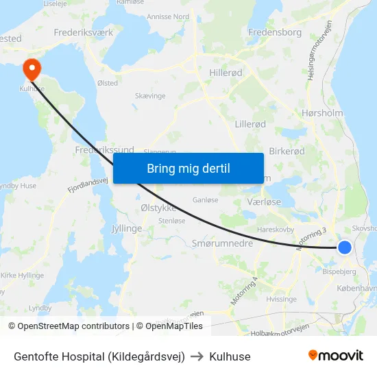 Gentofte Hospital (Kildegårdsvej) to Kulhuse map