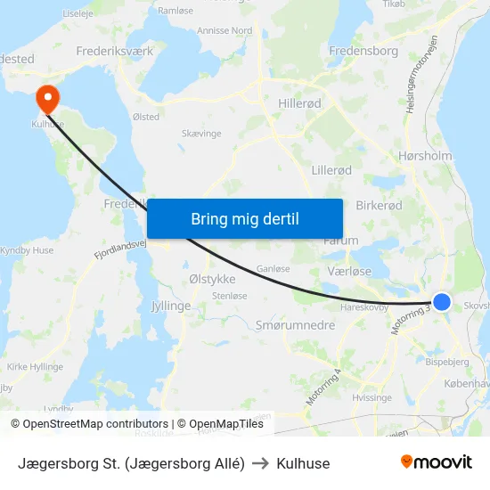 Jægersborg St. (Jægersborg Allé) to Kulhuse map