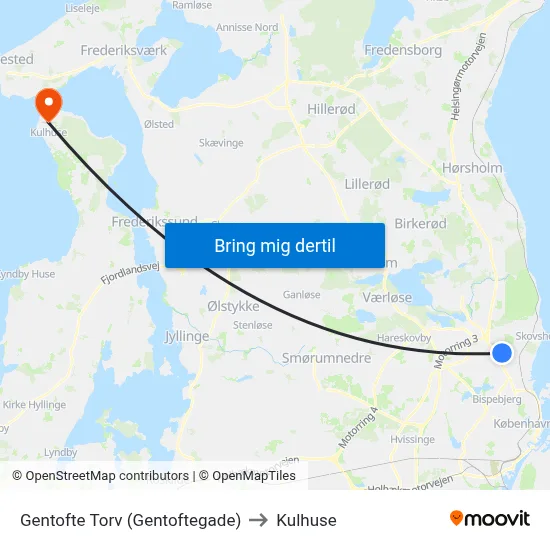 Gentofte Torv (Gentoftegade) to Kulhuse map