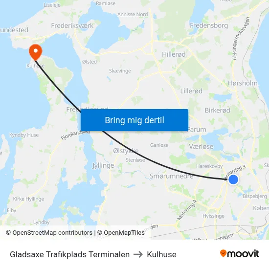 Gladsaxe Trafikplads Terminalen to Kulhuse map