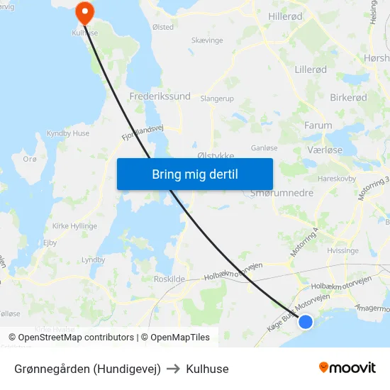Grønnegården (Hundigevej) to Kulhuse map