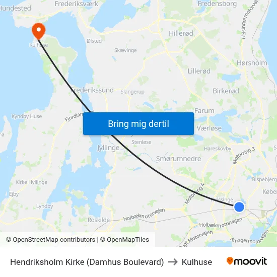 Hendriksholm Kirke (Damhus Boulevard) to Kulhuse map