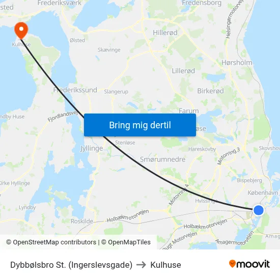 Dybbølsbro St. (Ingerslevsgade) to Kulhuse map