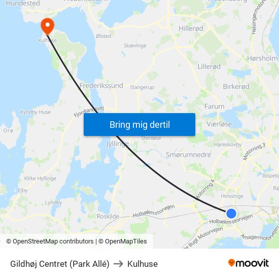 Gildhøj Centret (Park Allé) to Kulhuse map