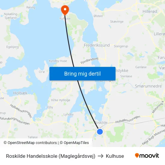 Roskilde Handelsskole (Maglegårdsvej) to Kulhuse map
