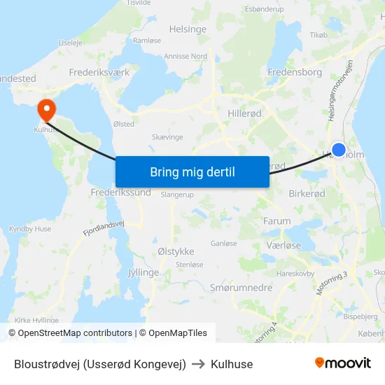 Bloustrødvej (Usserød Kongevej) to Kulhuse map