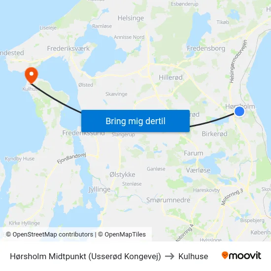 Hørsholm Midtpunkt (Usserød Kongevej) to Kulhuse map