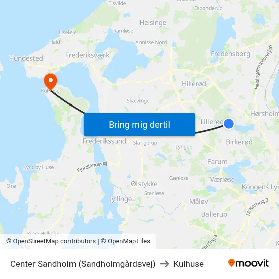 Center Sandholm (Sandholmgårdsvej) to Kulhuse map