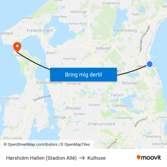 Hørsholm Hallen (Stadion Allé) to Kulhuse map