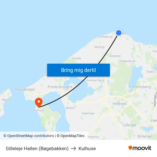 Gilleleje Hallen (Bøgebakken) to Kulhuse map
