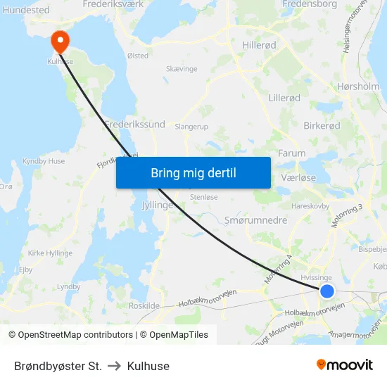 Brøndbyøster St. to Kulhuse map