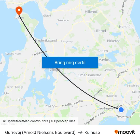 Gurrevej (Arnold Nielsens Boulevard) to Kulhuse map