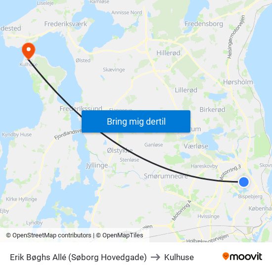 Erik Bøghs Allé (Søborg Hovedgade) to Kulhuse map