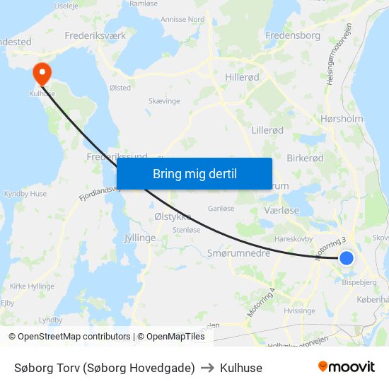 Søborg Torv (Søborg Hovedgade) to Kulhuse map