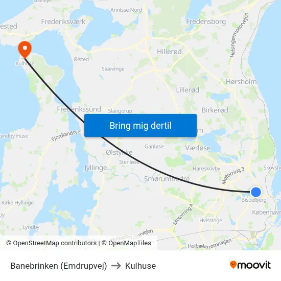 Banebrinken (Emdrupvej) to Kulhuse map
